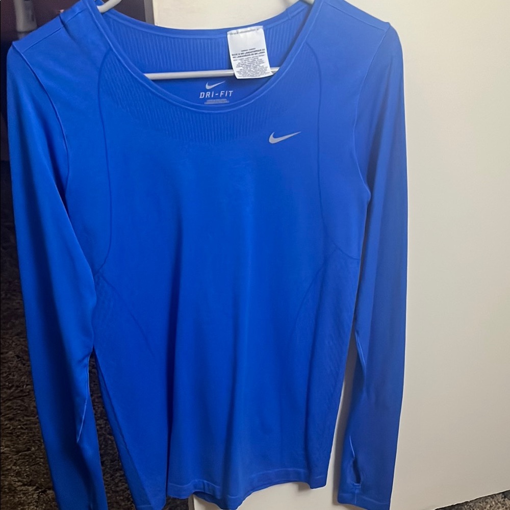 Nike Blue Fitted Long Sleeve T-Shirt